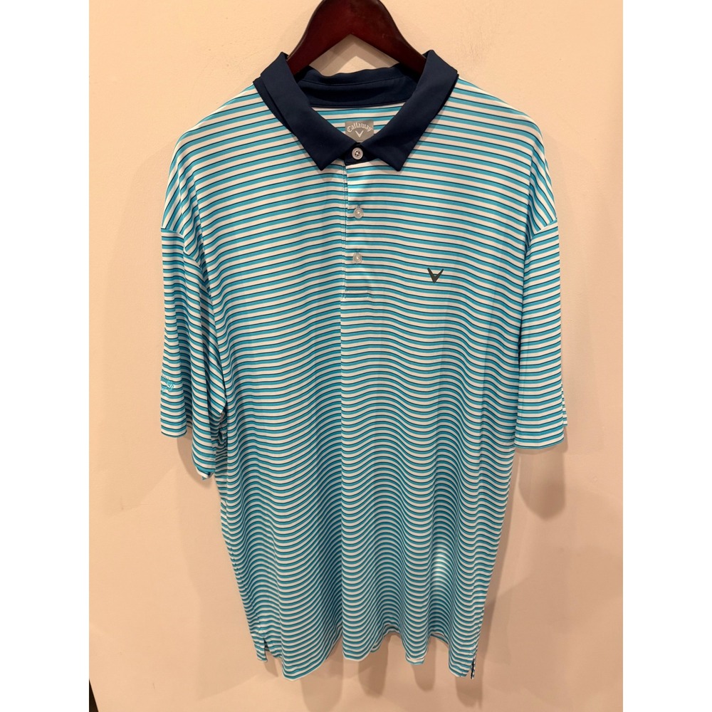 Callaway Mens XXXL Striped Golf Polo Shirt Turquoise Navy Blue CGKSE0S6 3XL